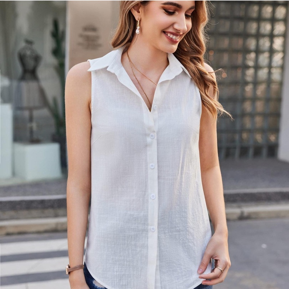 Equipment White‎ Sleeveless Notched Collar Blouse